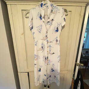 Aritzia Wilfred Button Up Dress - blue lady pattern size L